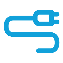 a blue icon of an extension lead