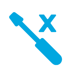 a blue icon of a screwdriver with an x next to it