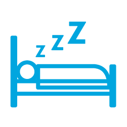 a blue icon of a person sleeping