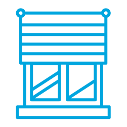 a blue icon of window blinds being closed