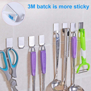 Kitchen adhesive wall hooks stainless steel ultra strong waterproof oilproof hanging for robe coat towel robe handbag jackets keys 16pcs
