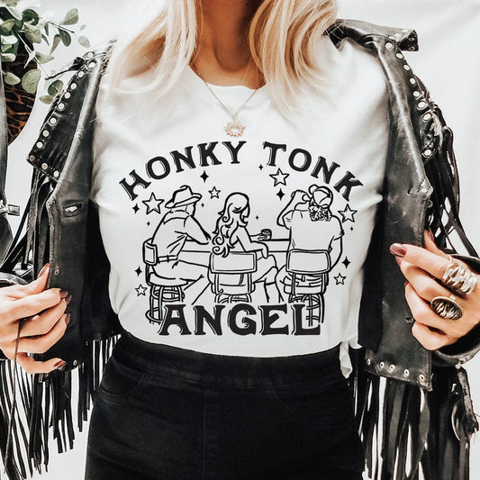 Honky Tonk Angel White Printed Western Graphic Tee