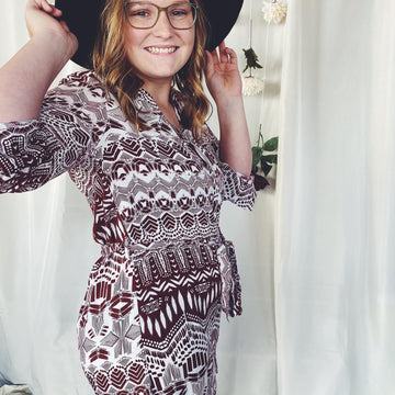 Boho Maroon Printed Long Sleeve Midi Tunic Shirt