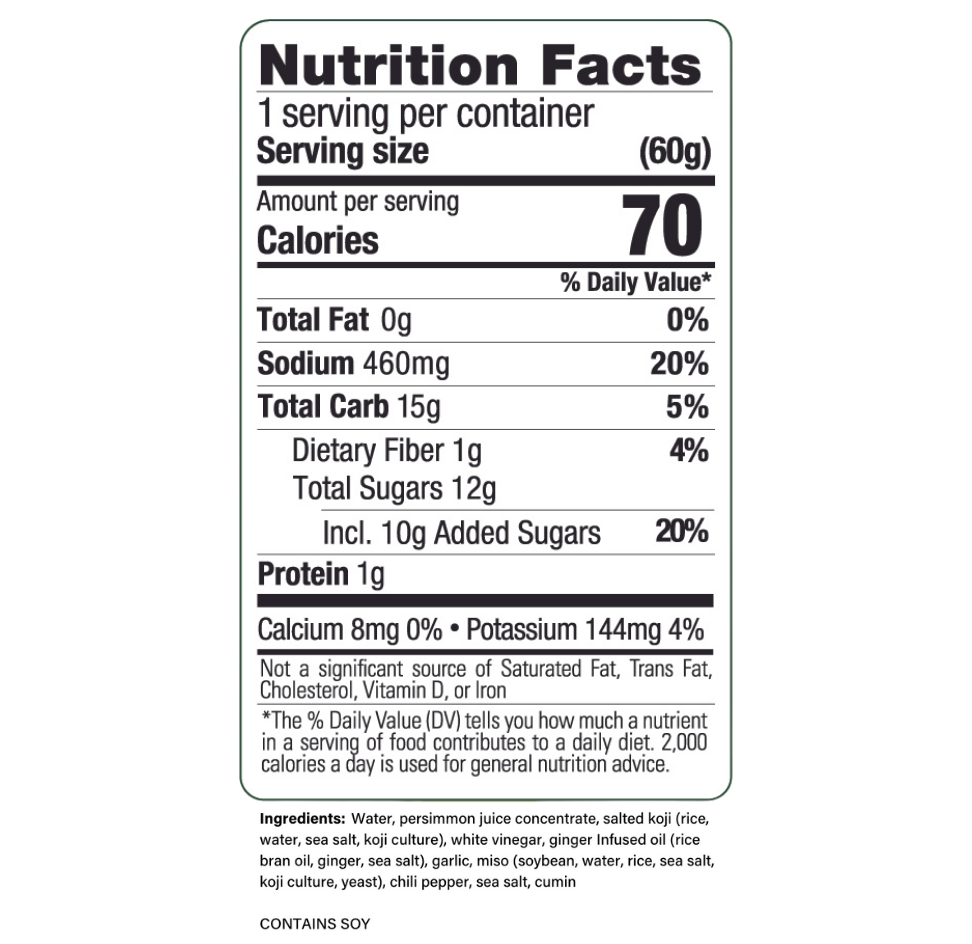 Nutrition Facts label for ZENB Sweet Thai Pasta Skillet Sauce