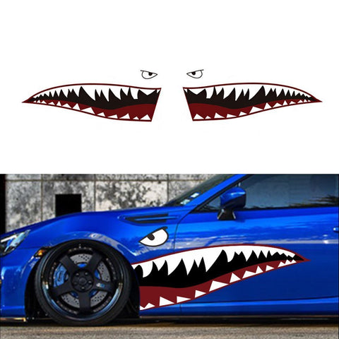 Front Bumper Shark Tooth Sticker for Tesla Model 3 & Model Y 2020 2021 2022  2023, Set of 2pcs Waterproof Stickers with Plastic Scraper