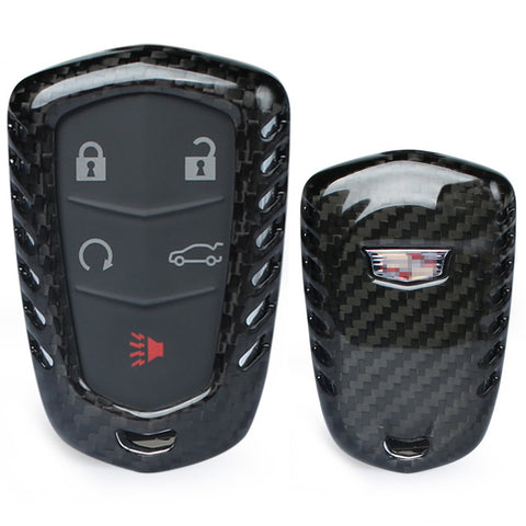 Real Carbon Fiber Black Key Fob Cover For Cadillac Escalade ATS