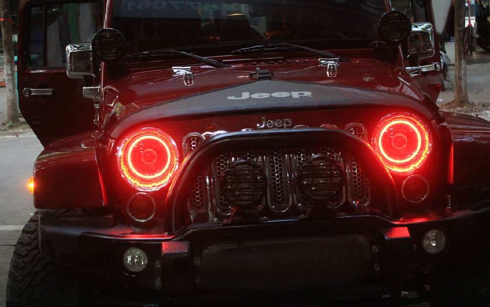 Jeep Wrangler, CJ Headlight RGB LED Angel Eye Halo Ring Kit — iJDMTOY.com