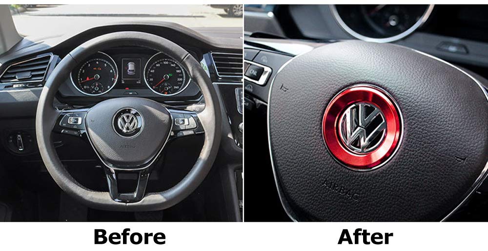 1 Red Aluminum Surrounding Decoration Ring Trim For Volkswagen Mk7 Golf Gti Jetta Passat Steering Wheel Round Shape Vw Center Emblem