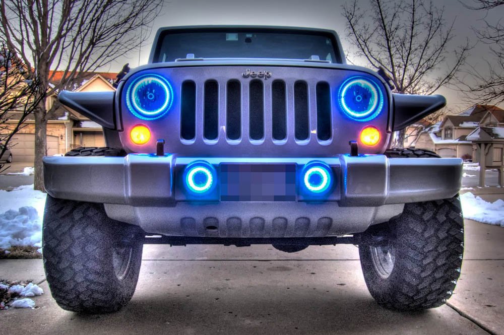 07-up Jeep Wrangler JK Headlight LED Angel Eye Halo Ring Kit — 