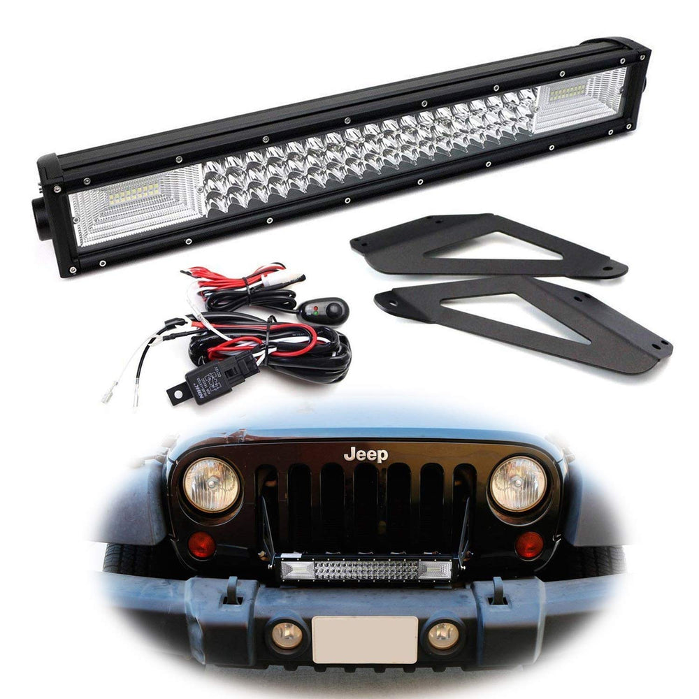 07-17 Jeep Wrangler JK Front Grille Mount LED Light Bar Kit — 