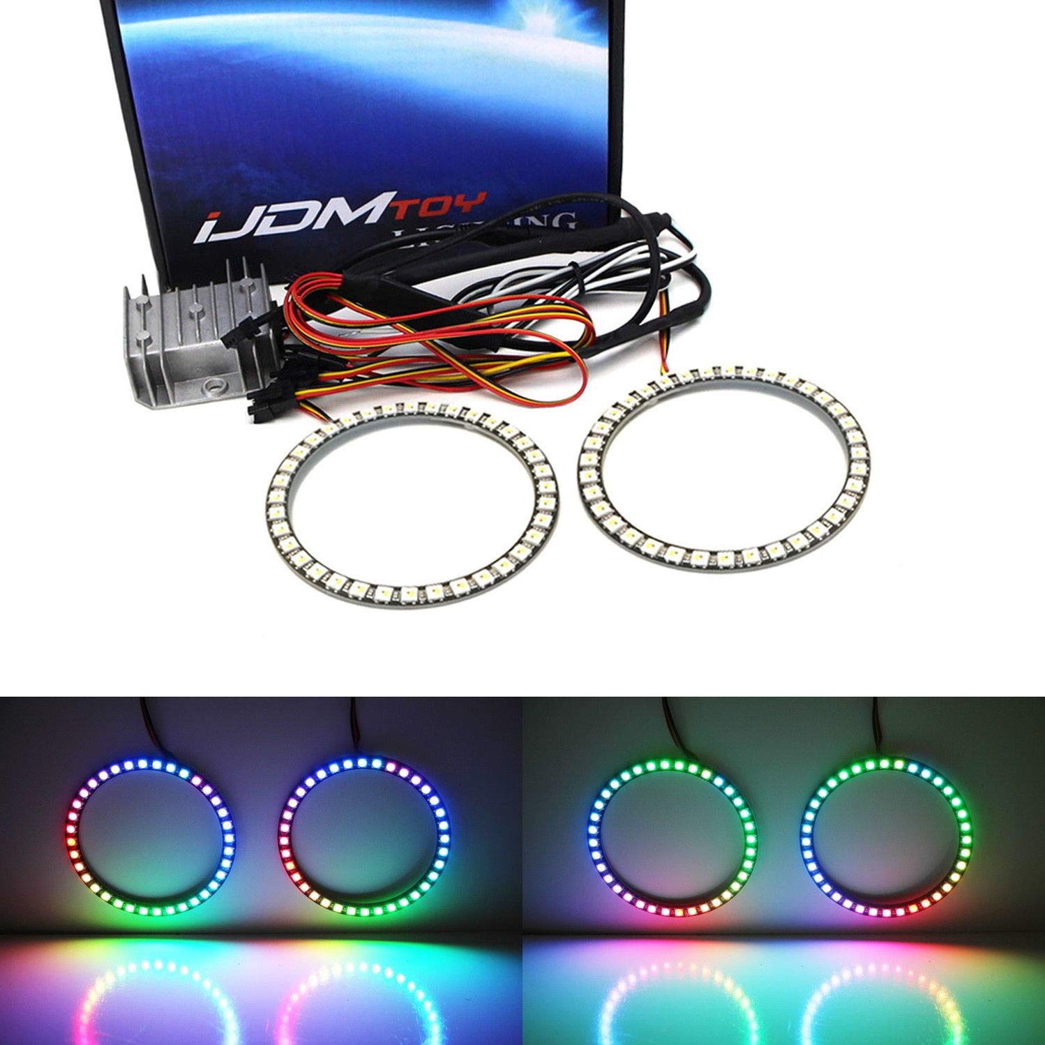Universal 80mm or 100mm RGBW LED Angel Eye Halo Ring Kit — iJDMTOY.com
