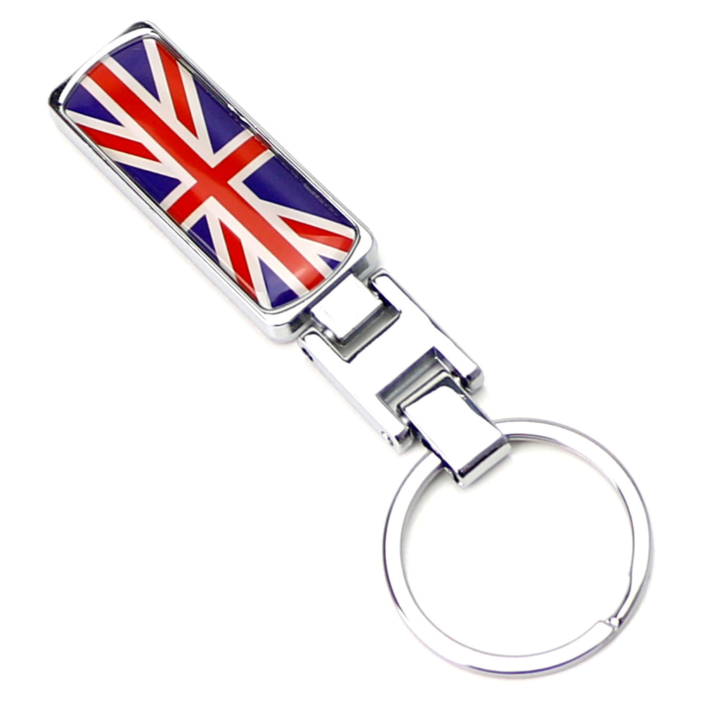 Great Britain Flag Design Blue/Red UK Union Jack Color Stripe Chrome Badge  Keychain Ring Compatible With All Britain Cars