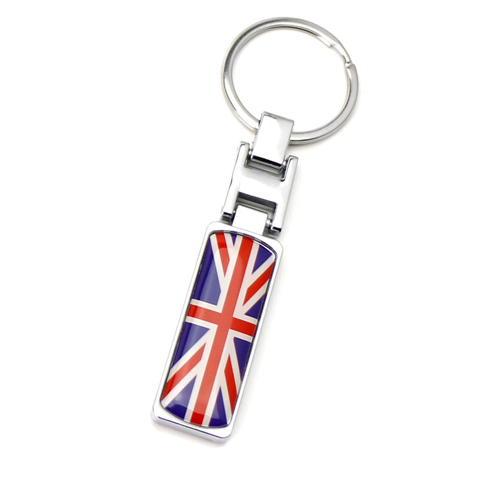 Britain Flag UK Union Jack Color Stripe Chrome Badge Keychain Ring