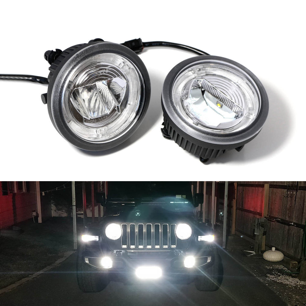 White 2-In-1 CREE LED Halo DRL Fog Driving Light Kit For 18-up Jeep Wrangler  JL — 