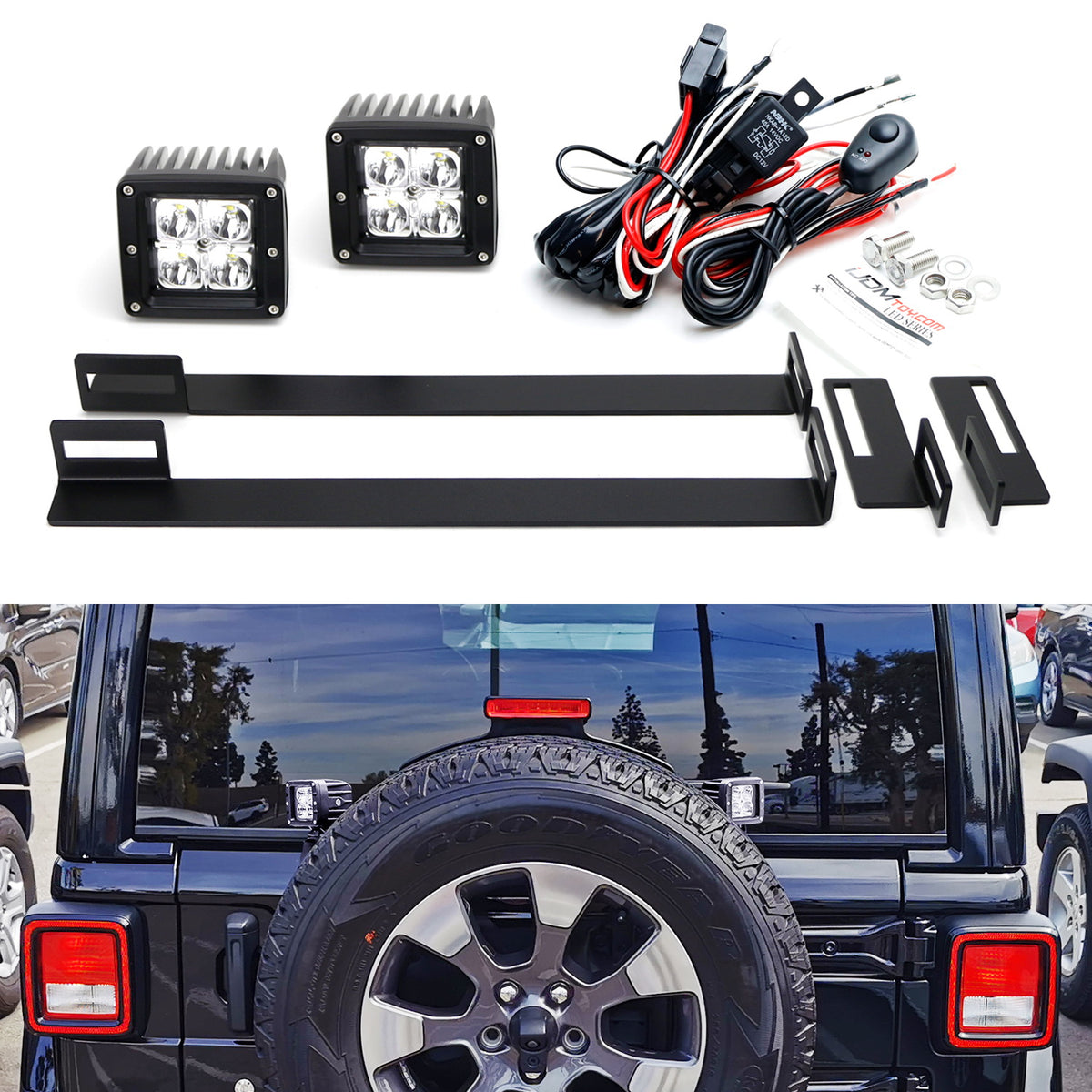 Rear Tire Carrier D2 Pod Lights w/Brackets For 18-up Jeep Wrangler JL —  