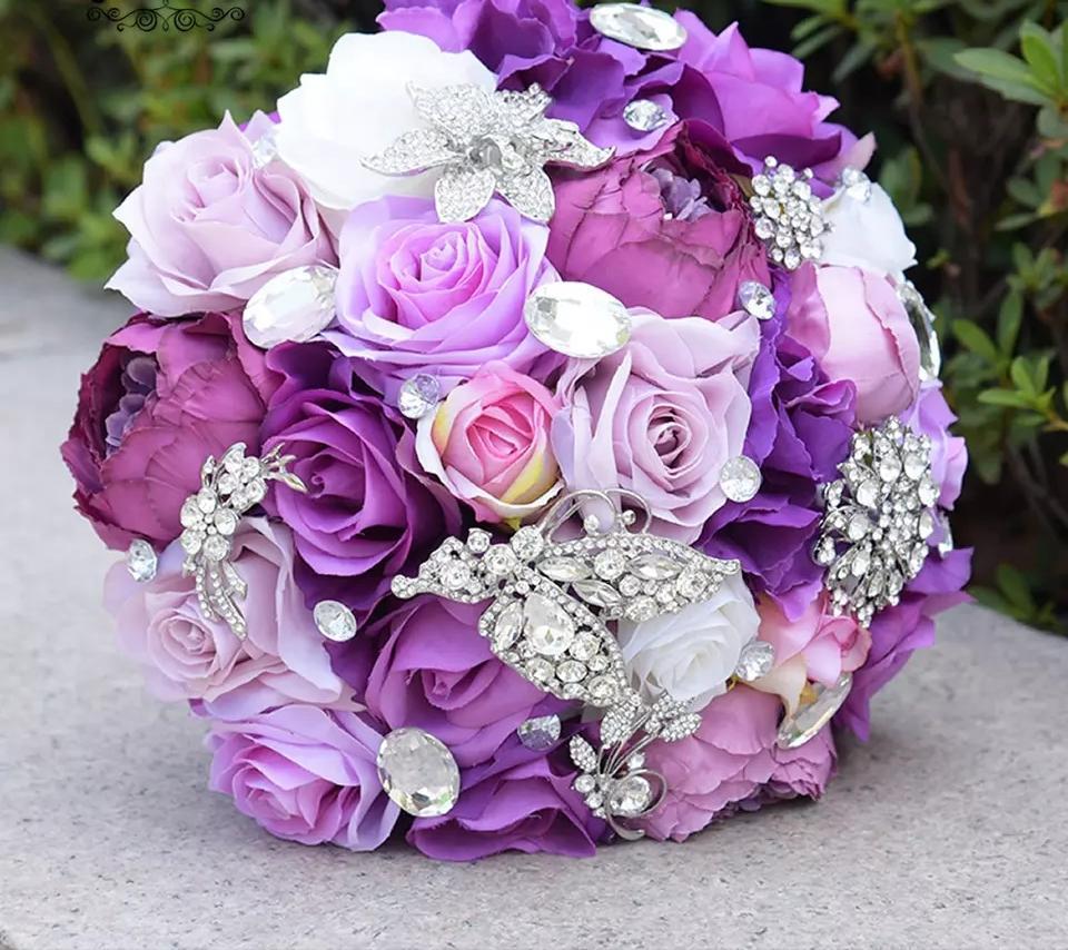 Large Lavender, Dark Purple, and White Silk Rose Wedding