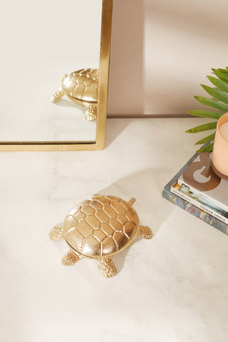 This is a product image of Luxe Turtle Box Trinket Box- Gold on www.masonhome.in