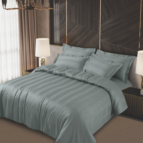 This is a product image of Turin Jacquard Olive Stripes Bedsheet on www.masonhome.in