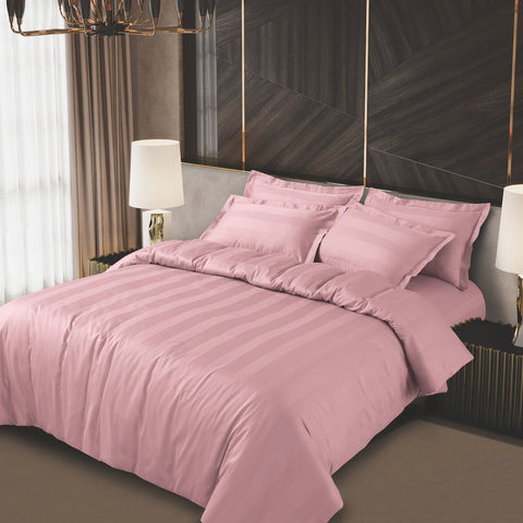 This is a product image of Turin Jacquard Rose Pink Stripes Bedsheet on www.masonhome.in