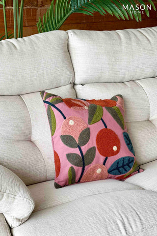 This is a product image of Colour Crush Floral Cushion Cover - Rose Pink on www.masonhome.in