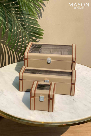 This is a product image of Naples Taupe Watch Box - 4 Slots on www.masonhome.in