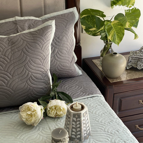 This is a product image of Comber Sage Green Grey Bedspread on www.masonhome.in