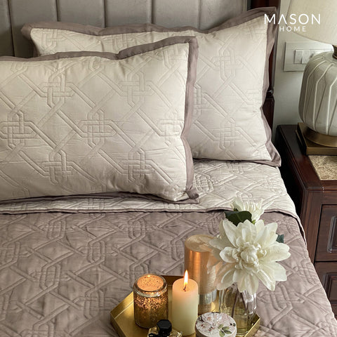 This is a product image of Gizmo Beige Taupe Bedspread on www.masonhome.in