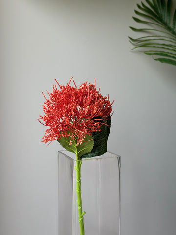 This is a product image of Artificial Pincushion Flower Stem - Orange on www.masonhome.in