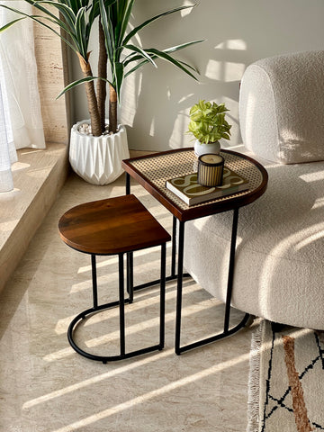 This is a product image of Kovo Rattan Nesting Tables - Set of 2 on www.masonhome.in