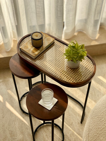 This is a product image of Kovo Rattan Table on www.masonhome.in