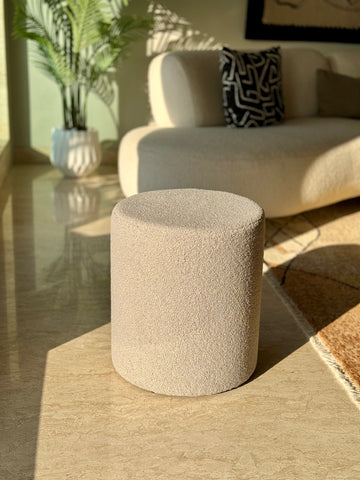 This is a product image of Bouclé Pouffe Light Grey on www.masonhome.in