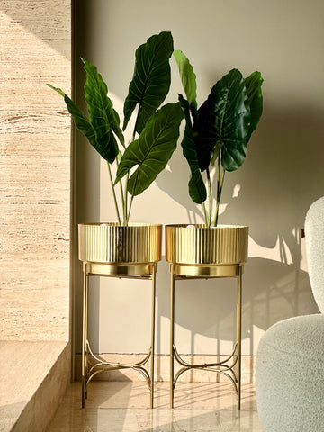 This is a product image of Beverly Fluted Planter (Set of 2) - Champagne Gold on www.masonhome.in