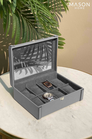 This is a product image of Naples Grey Watch Box - 8 Slots on www.masonhome.in
