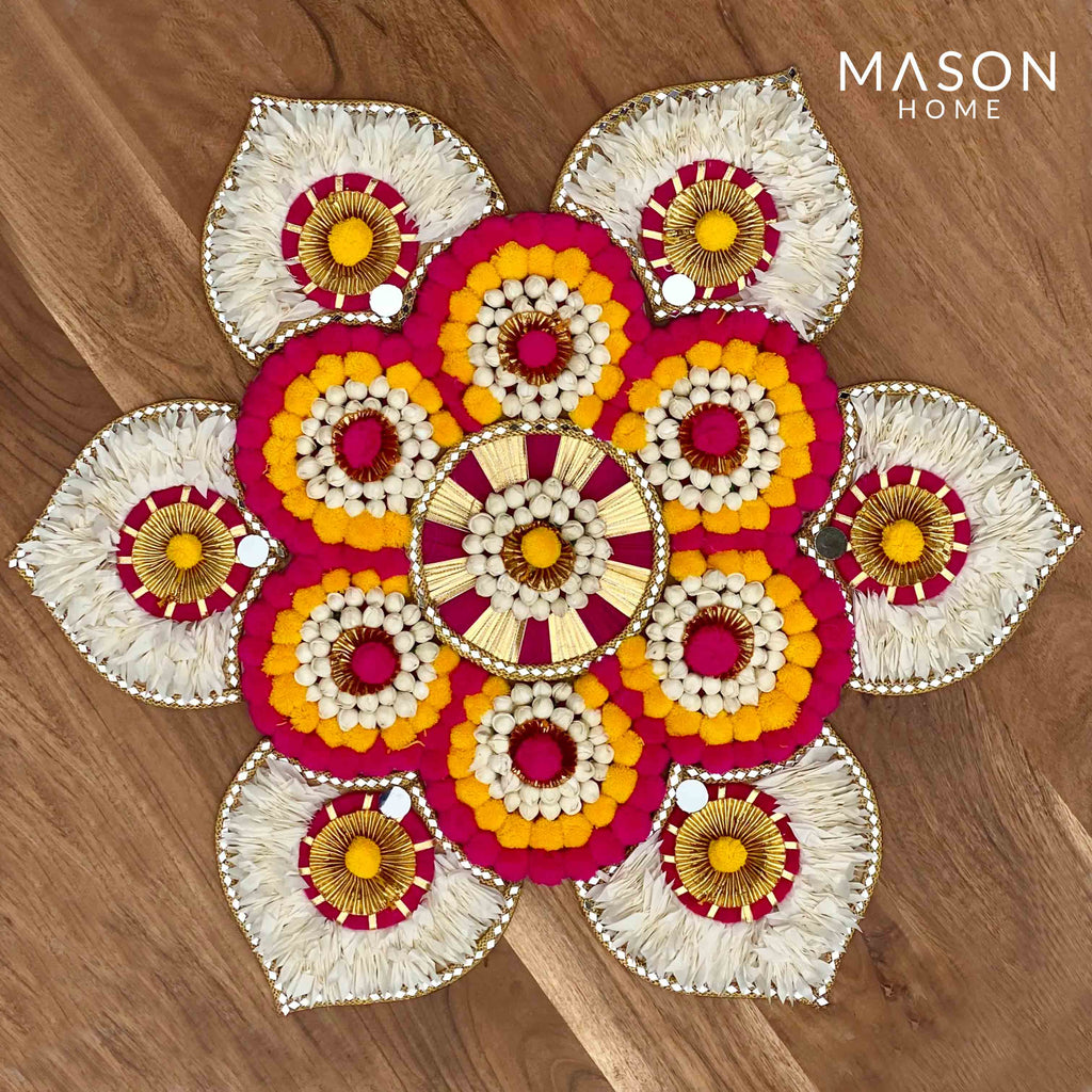 Festive White And Pink Flower Rangoli Set