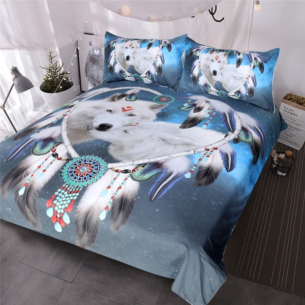 Blessliving Wolves Couple Bedding Set Native American Wolf Duvet