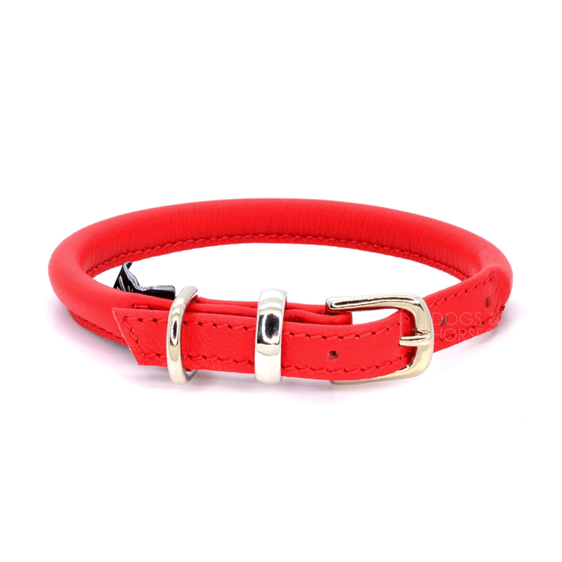 red rolled leather dog collar