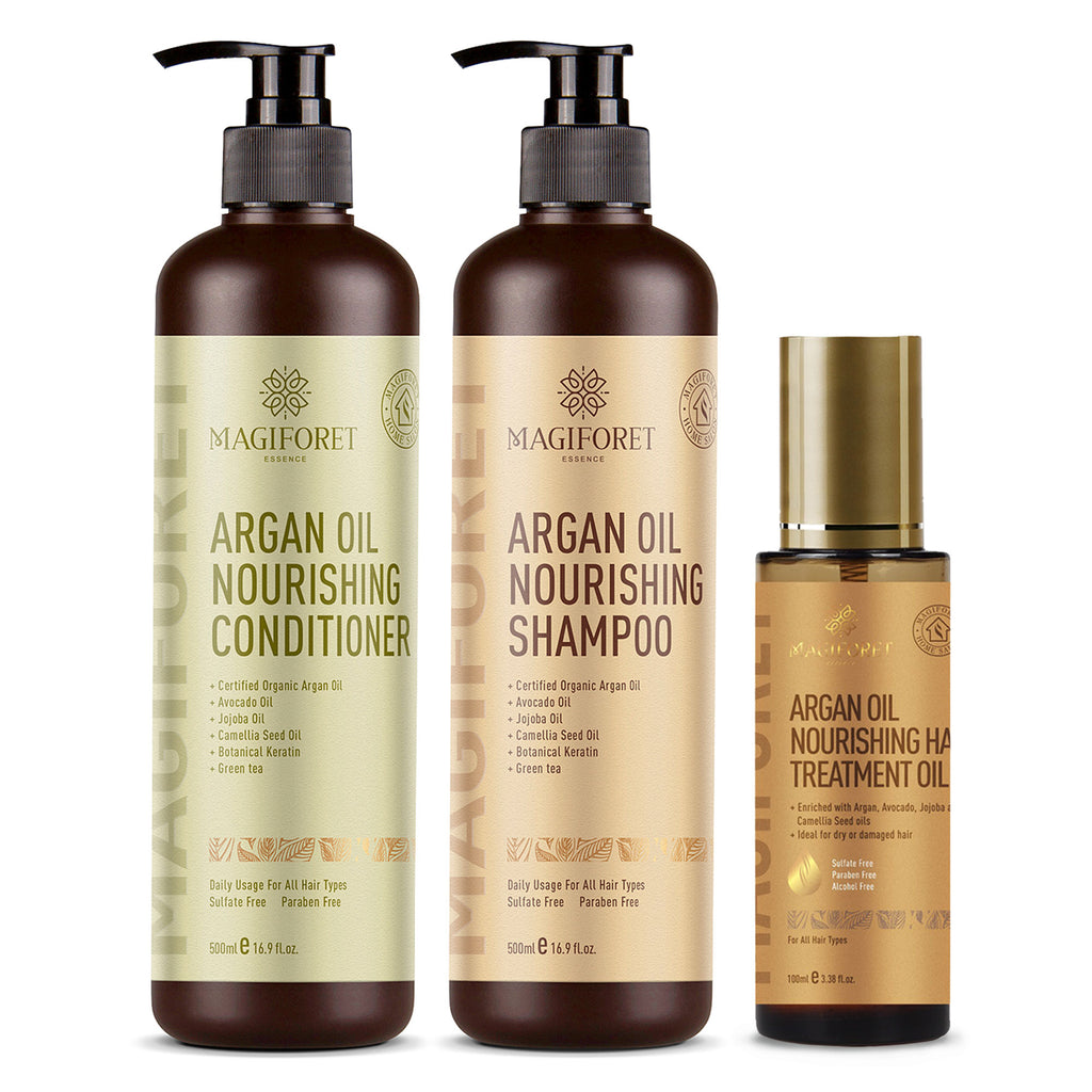 Fortolke Duftende jern MagiForet Argan Oil Nourishing Daily Care Set, Shampoo 500ml + Conditi