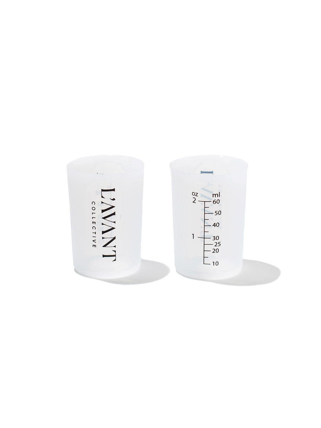2oz silicone laundry measuring cup customized with L'AVANT Collective logo