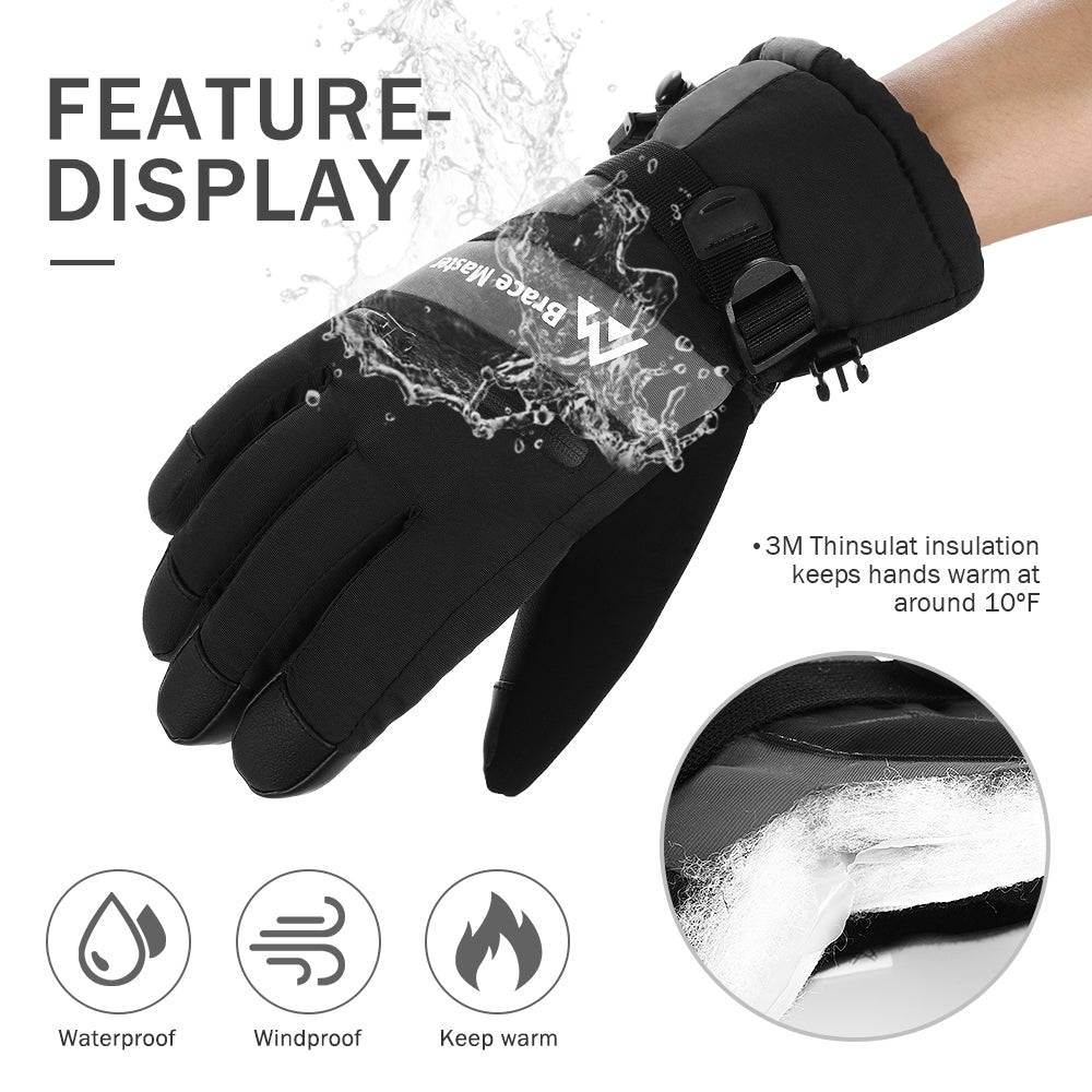Hysafety Leather Ski Gloves Mens PU Thinsulate Great Grip For Warmness