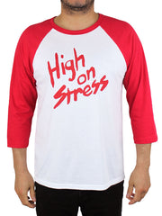 High on Stress long sleeve t-shirt with red sleeves and white body