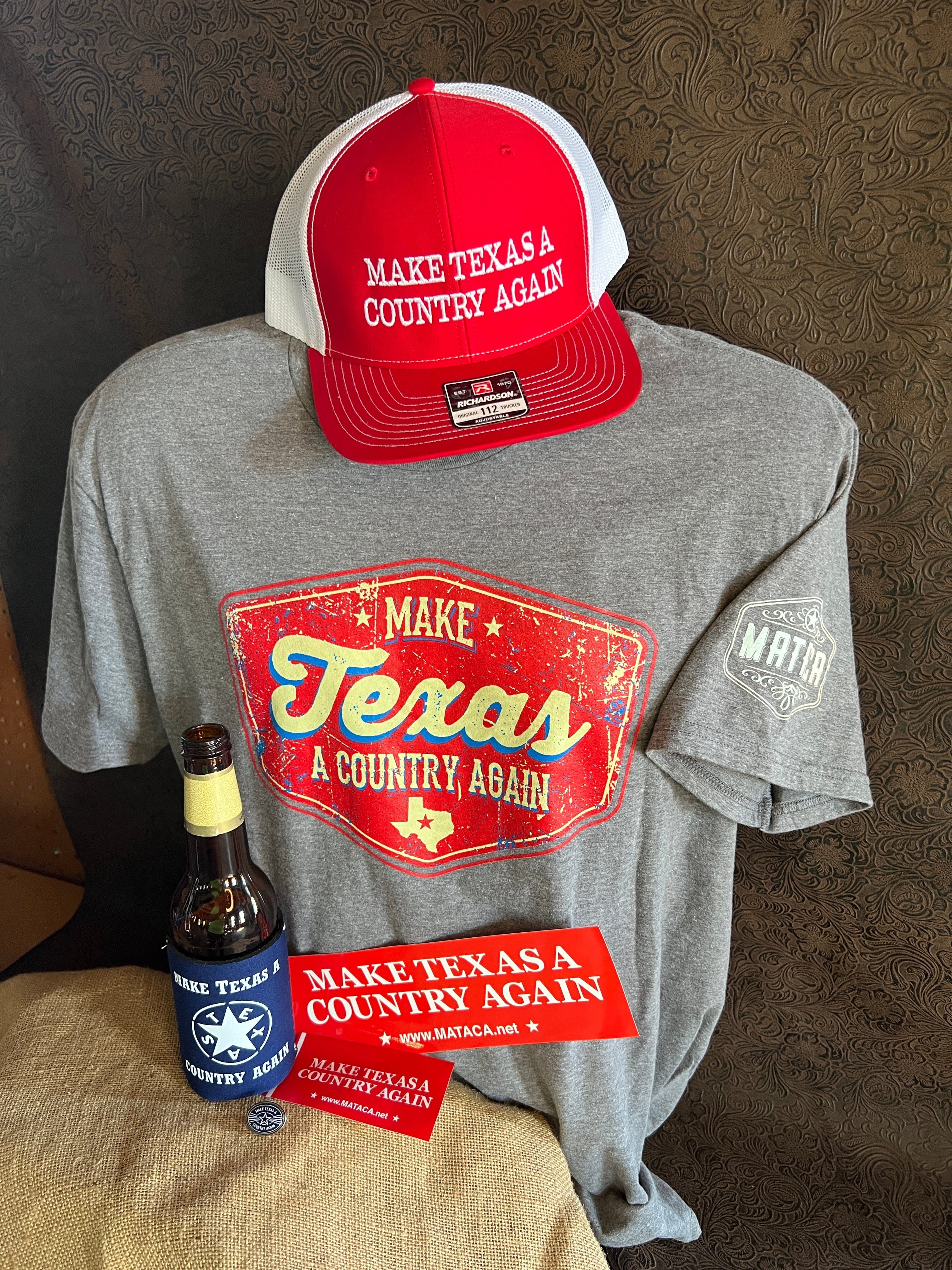 El Rojo Combo - Beer Label T, R&W Trucker Hat, Koozie, Bumper Sticker, Cooler Sticker, and Hat Pin