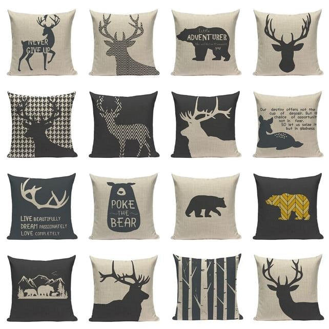 18" Northern Bear / Deer Stag Silhouette Pillow Cover