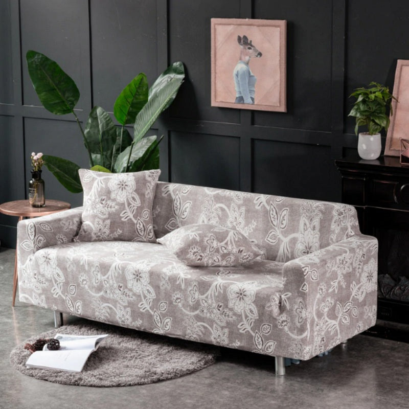 Beige / White Floral Pattern Sofa Couch Cover - Decorzee