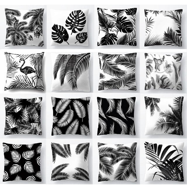 17" Black Tropical Palm Leaf Print Microfiber Pillow Cover