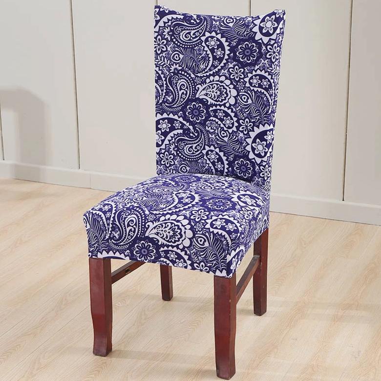 Blue Floral Paisley Pattern Dining Chair Cover