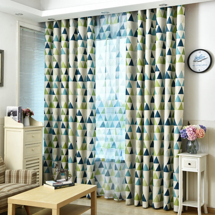 Green / Blue Geometric Triangle Pattern Window Curtains