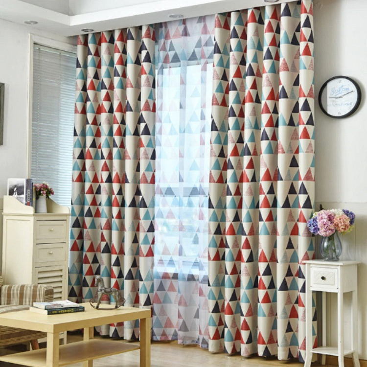 Red / Blue Geometric Triangle Pattern Window Curtains