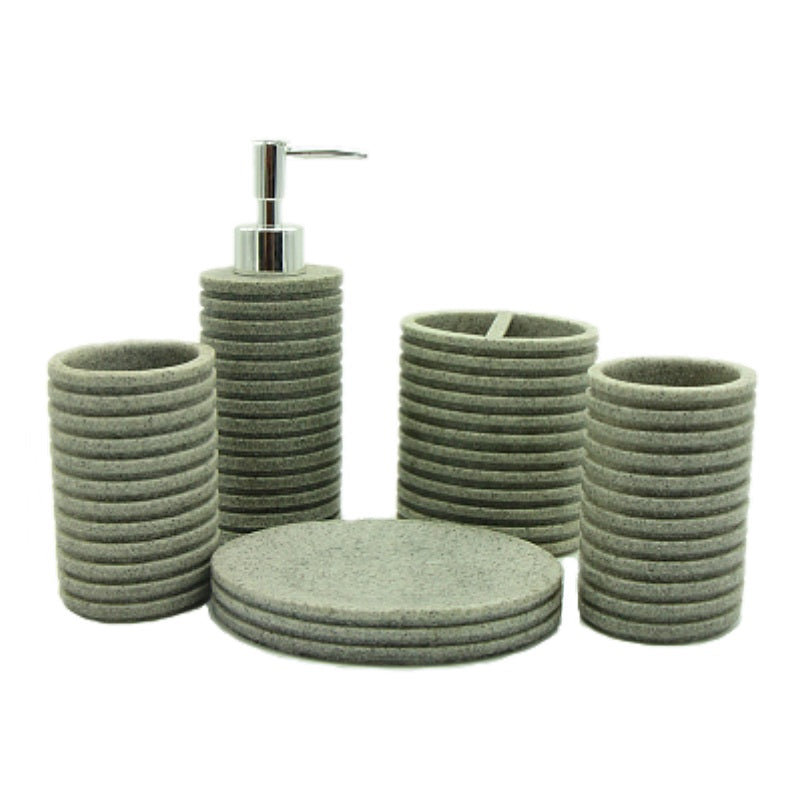 5-piece Circular Ribbed Resin Bathroom Accessory Set