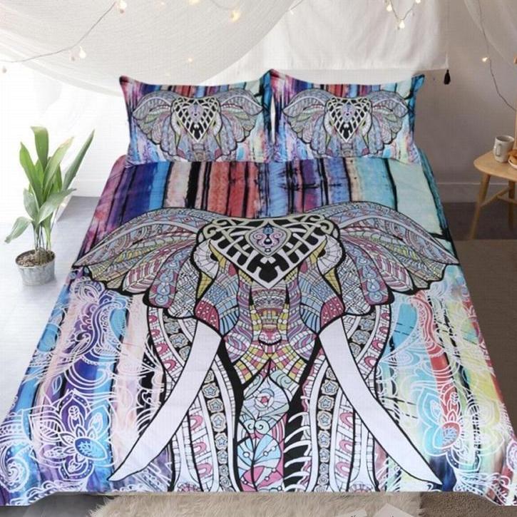 Multi Color 3 Piece Bohemian Elephant Duvet Cover Set Decorzee