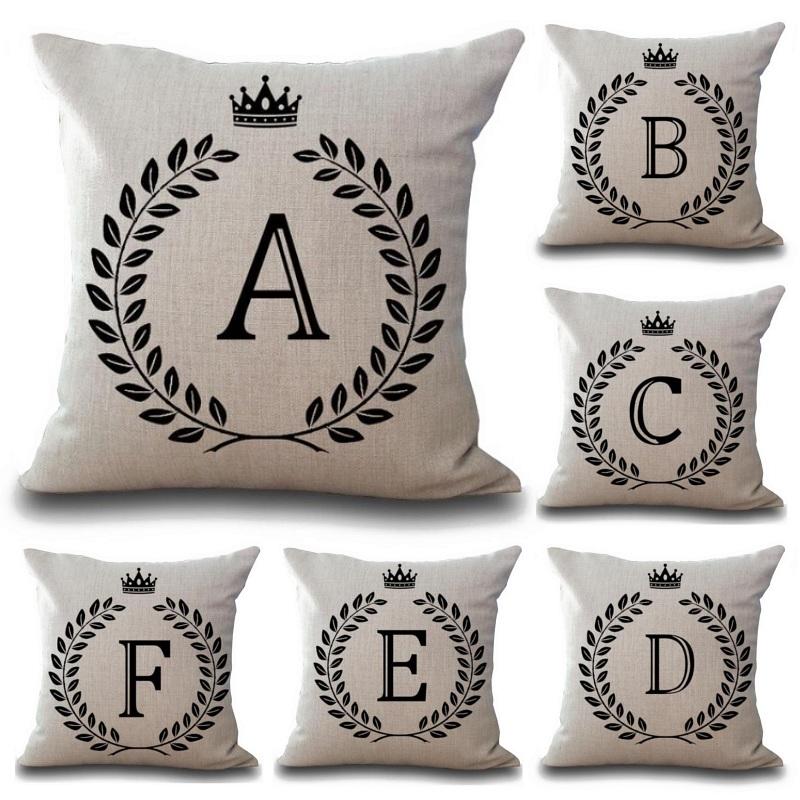 18" Simple Crown Crested Letter Print Throw Pillow Cover